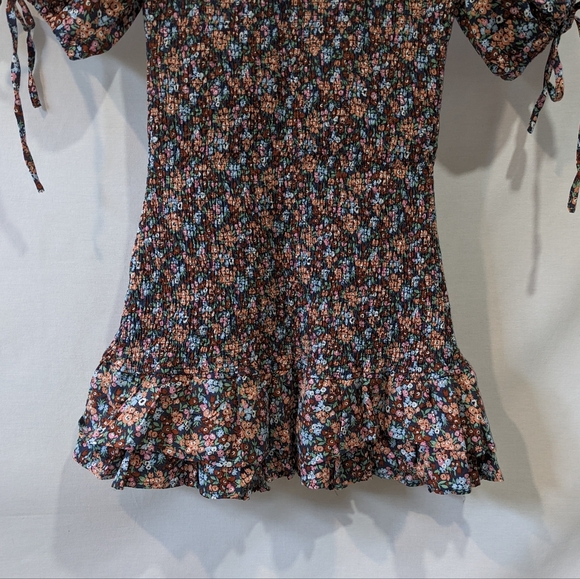 Mable 100% Cotton Floral Drop Waist Puff Sleeve Mini Dress Size Medium - Picture 11 of 12